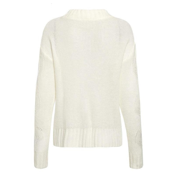 Eyelet Leaves Knit White Pullover Sweater - Picture 7 of 8